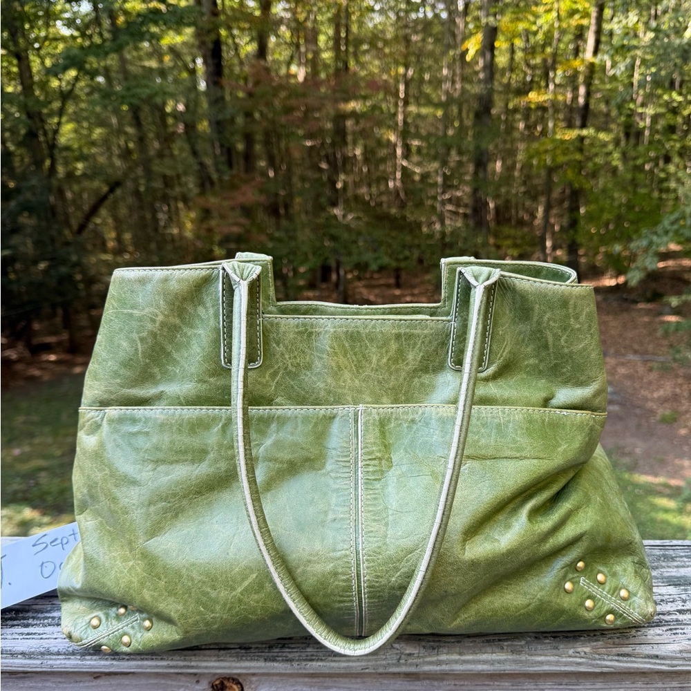 Vintage Franklin Covey Shoulder Carry Tote Bag, Kiwi Green with yellow lining.